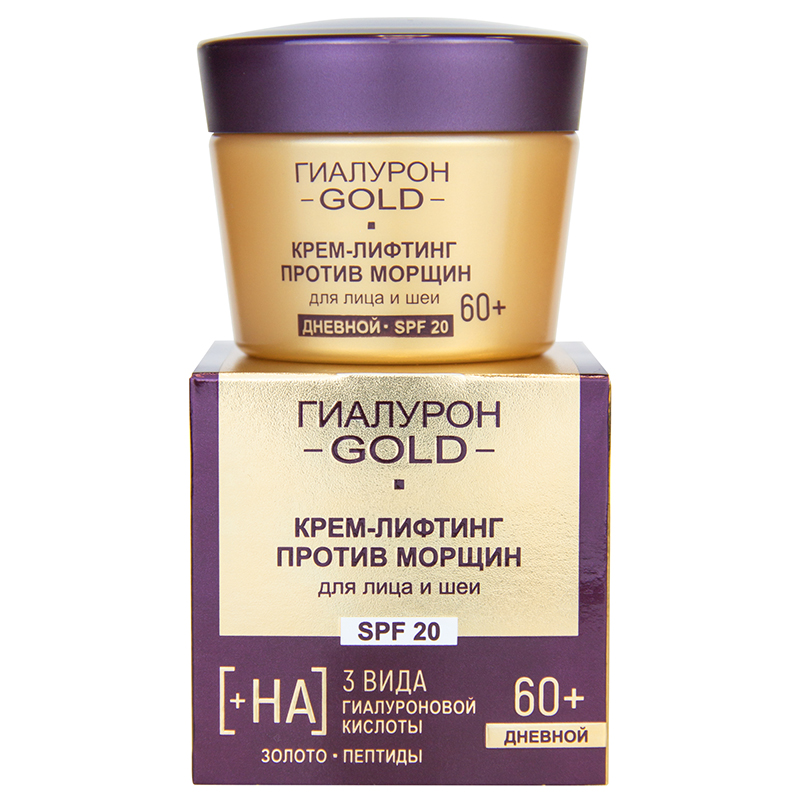 Hyalurn Gold Denn Liftingov krm proti vrskam na tvr a krk SPF 20, 60+